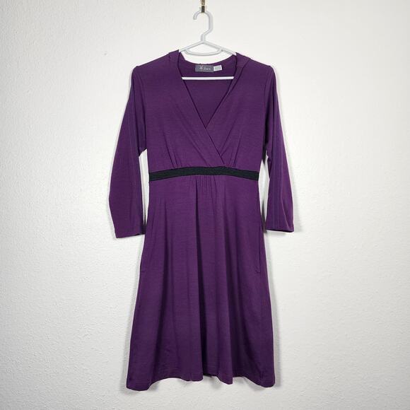 Ibex Indie Hooded Dress Purple Zque Merino Wool with Pockets Plum Charcoal XS - Picture 1 of 5